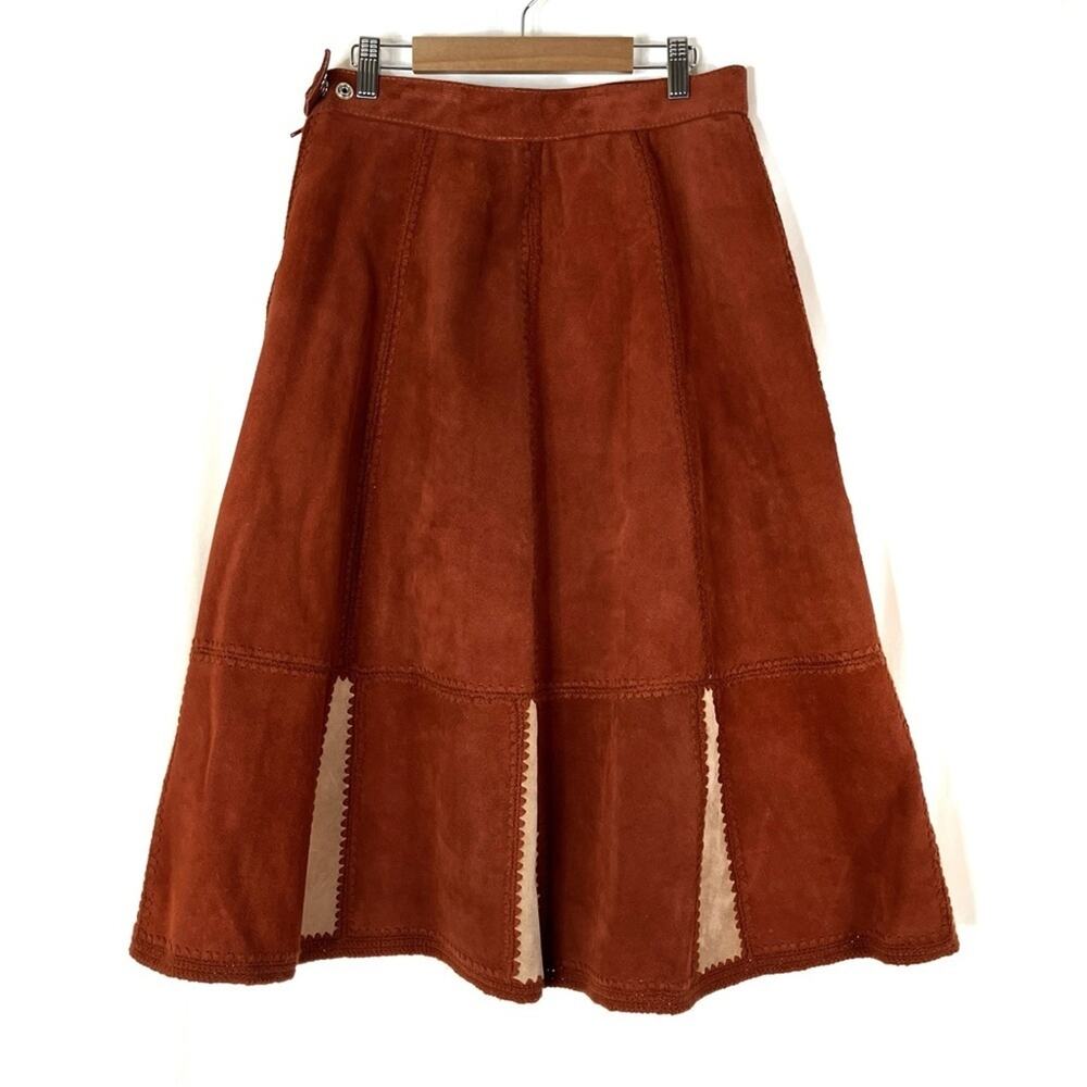 Ms. Pioneer Vintage Suede Rust Red Western A-Line Skirt Womens 16